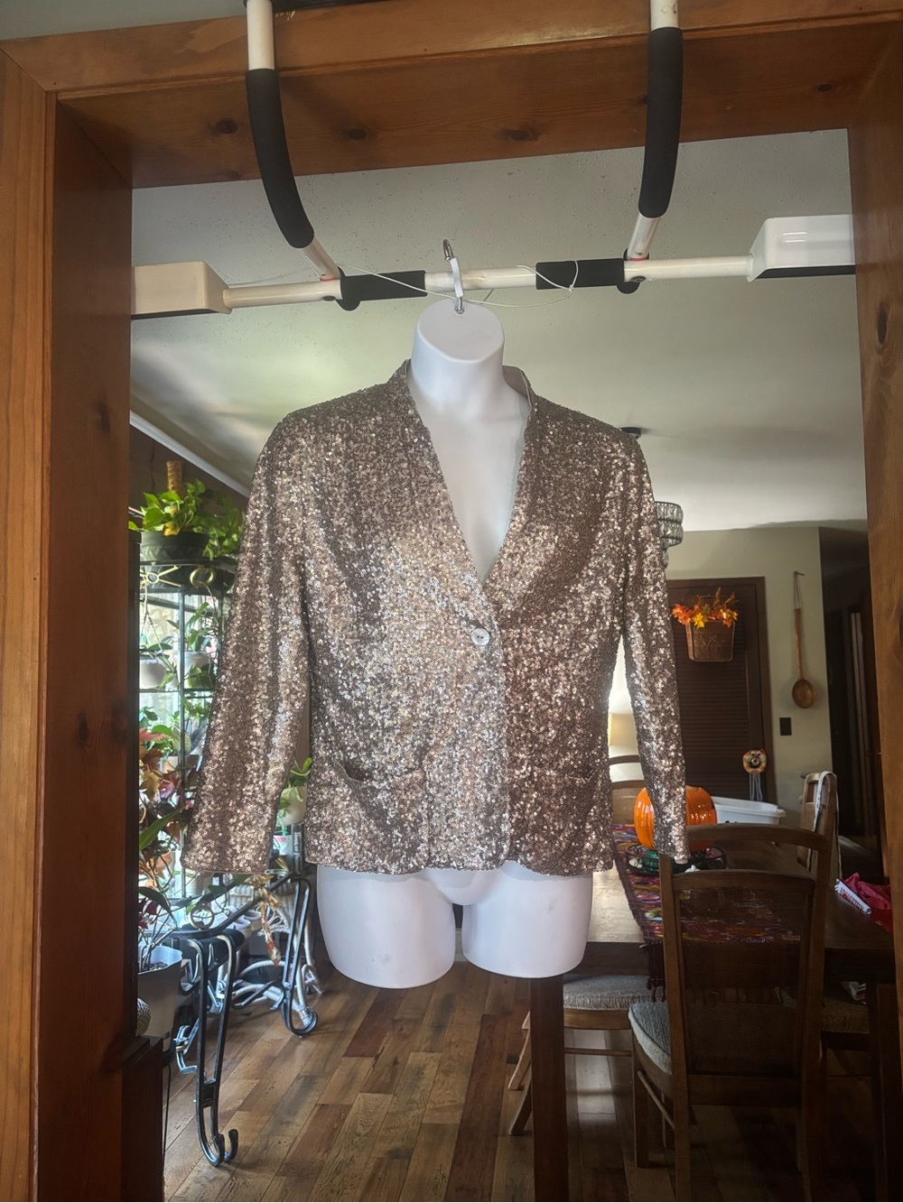 Chico's Rose Gold Sequin Women’s Button Front Blazer Size 2